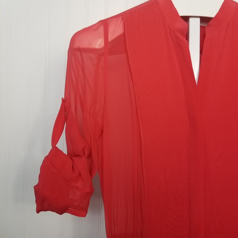 BCBGMAXAZRIA Gisele Bib Romper with Zipper Pockets Red Sheer Size XS $248 - Picture 4 of 11